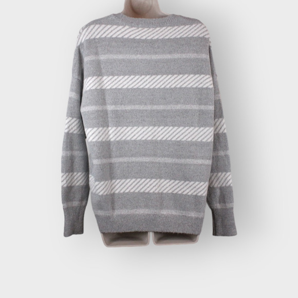 SOPHIE RUE Crewneck Sweater Thick Stripes in Gray and White Size Medium - Picture 3 of 6